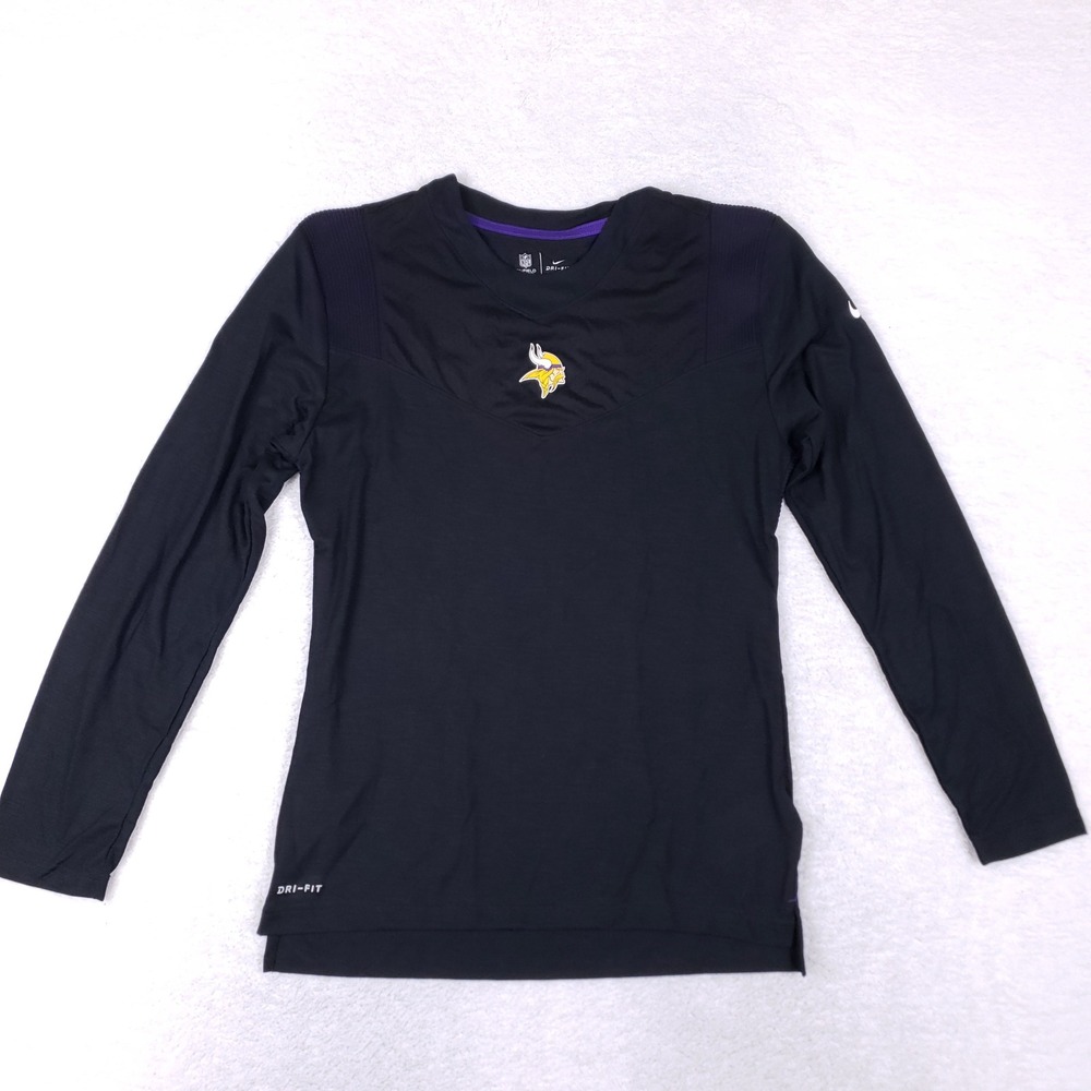 Nike Minnesota Vikings NFL Long Sleeve Shirt Small Black Dri FIT Training Top